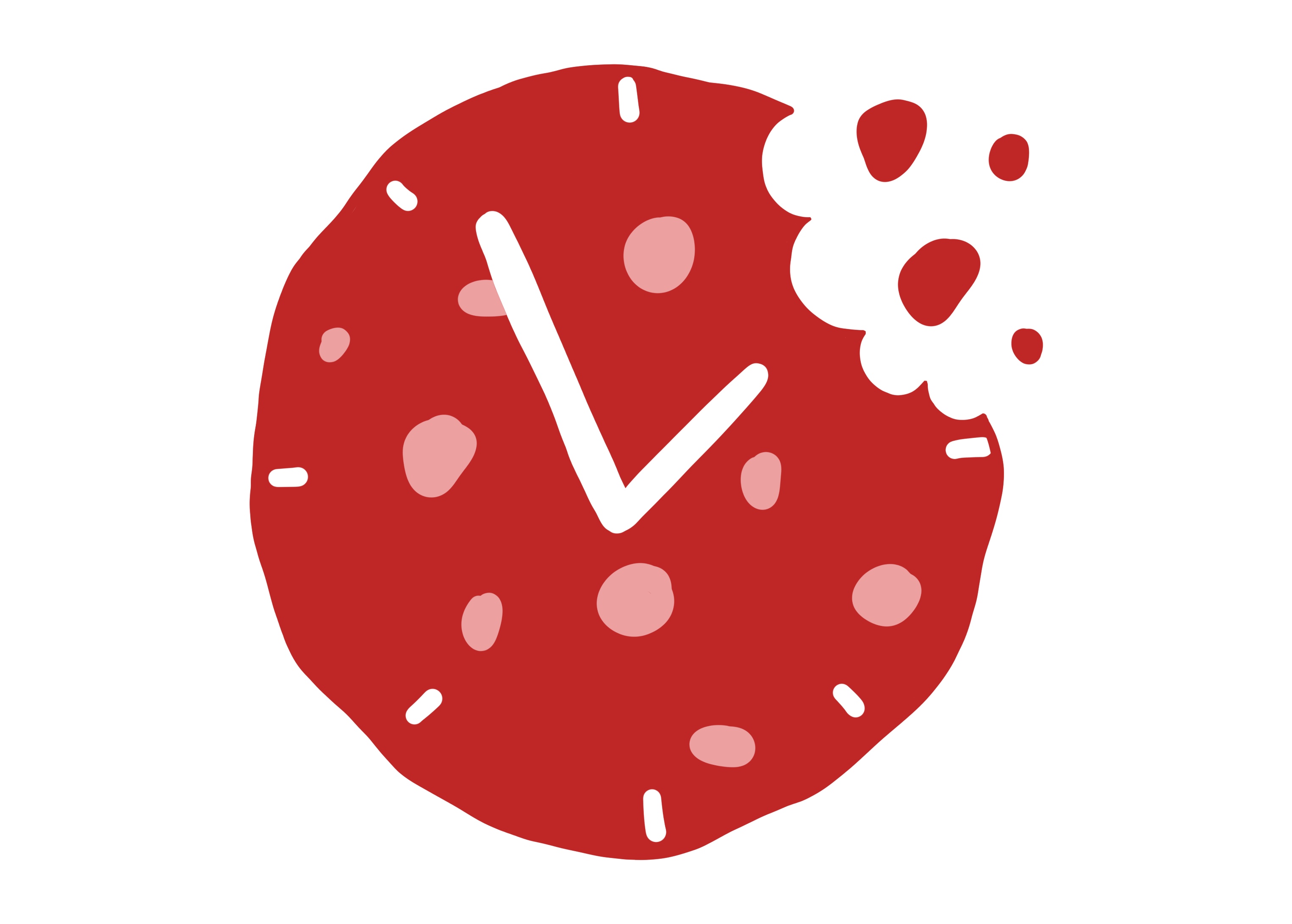 A nibbled cookie with clock hands inside