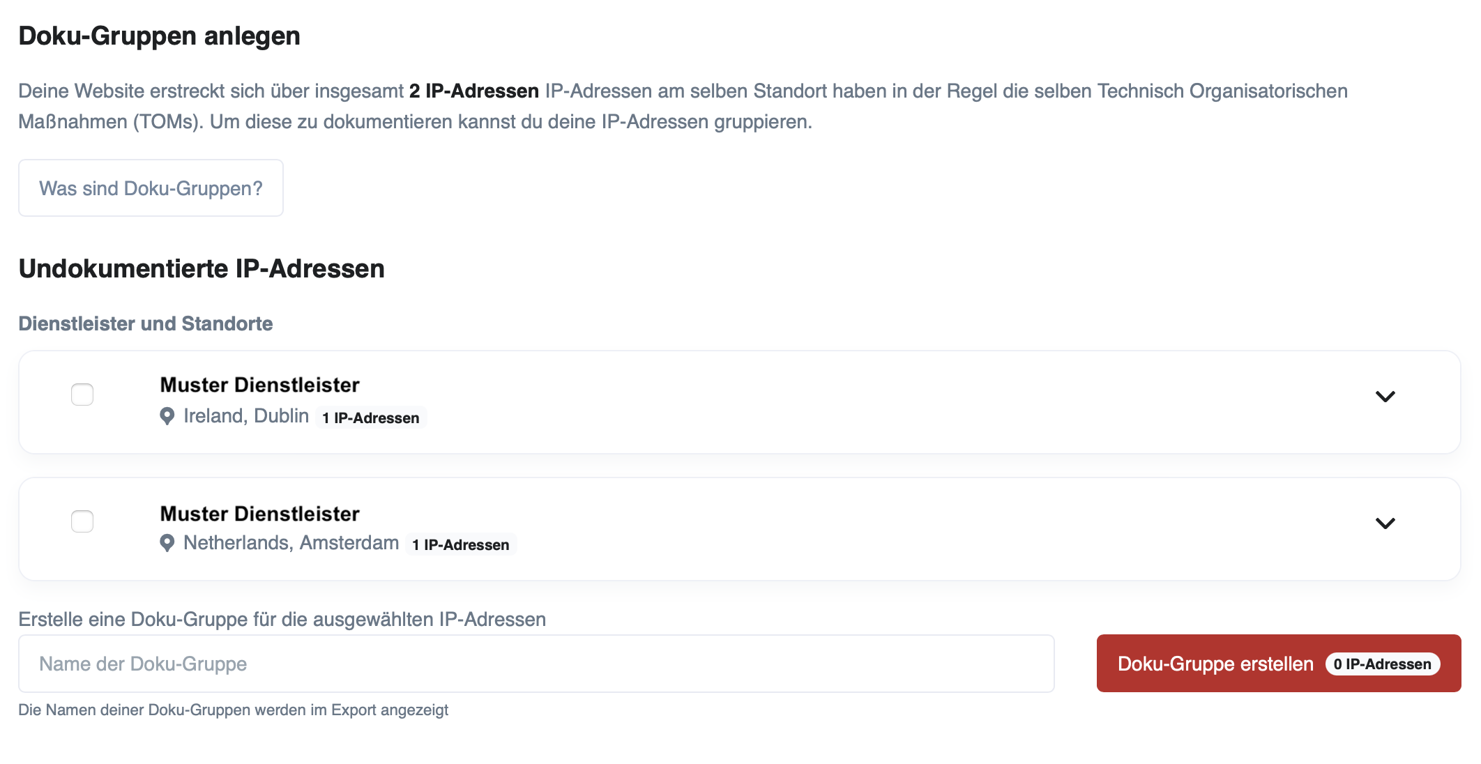 Screenshot von Doku-Gruppe anlegen